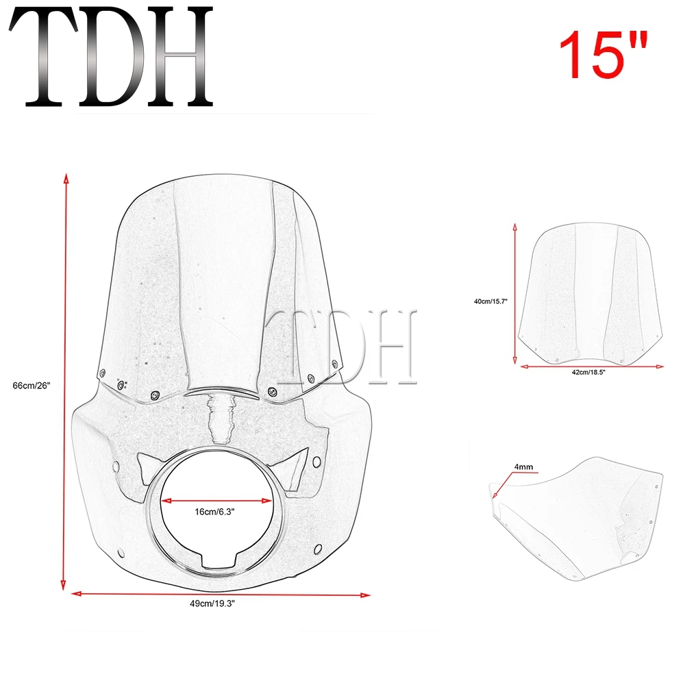11"/15" Headlight Fairing for Harley Dyna Wide Glide EFI FXDWGI FXDWG 2006-Windshield W/ Bracket Kit
