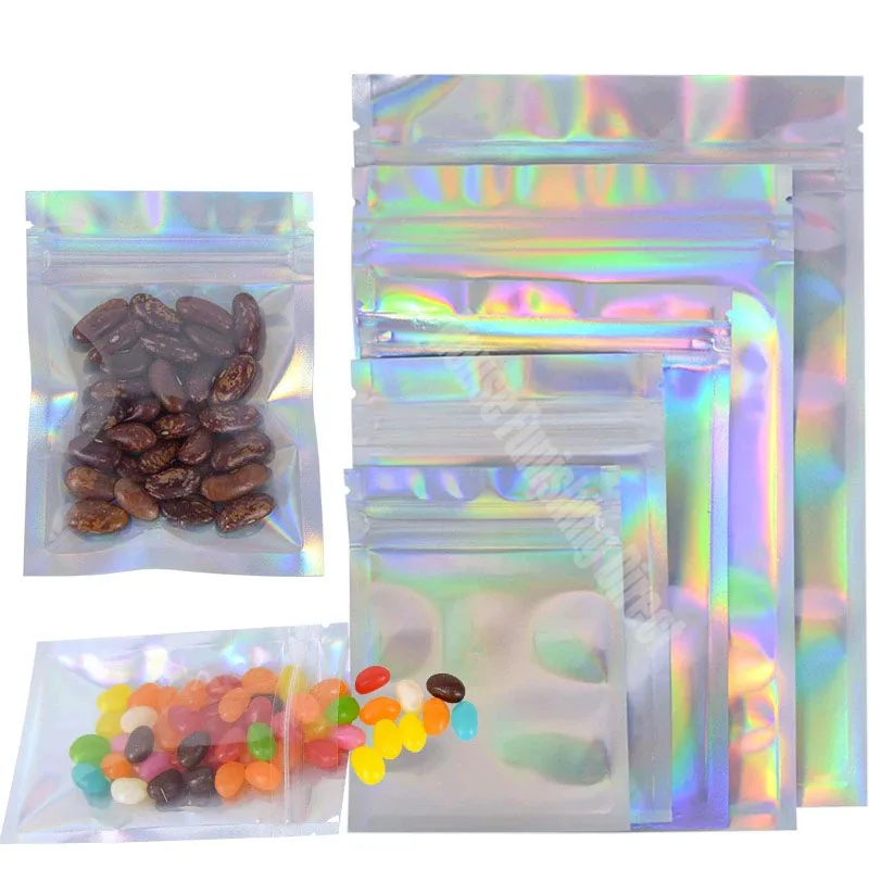 200PCS Laser Ziplock Bag Necklace Earrings Jewelry Gift Packing Bags Cell Phone Cases Colorful Packing Bags Kitchen Organizer