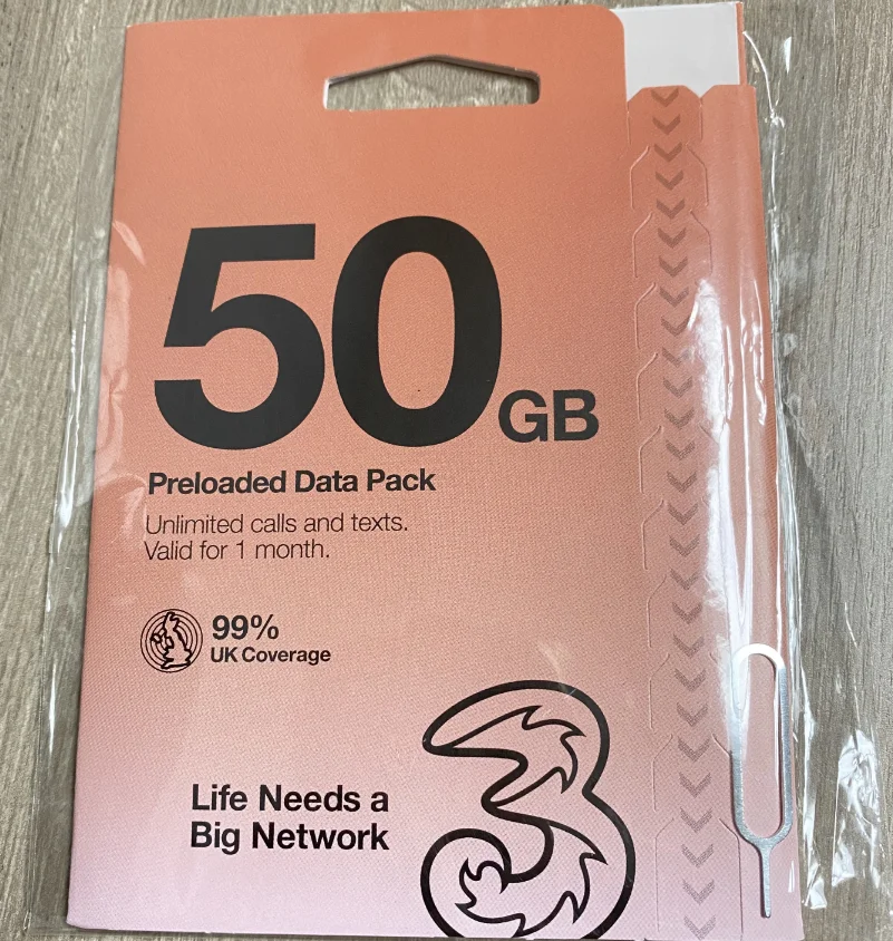 Europe 30Days UK Three Sim Card，UK 10/25/60GB Data (Europe 12GB Data)，Unlimited Talk & Texts，UK Phone Number，Free Roaming Europe