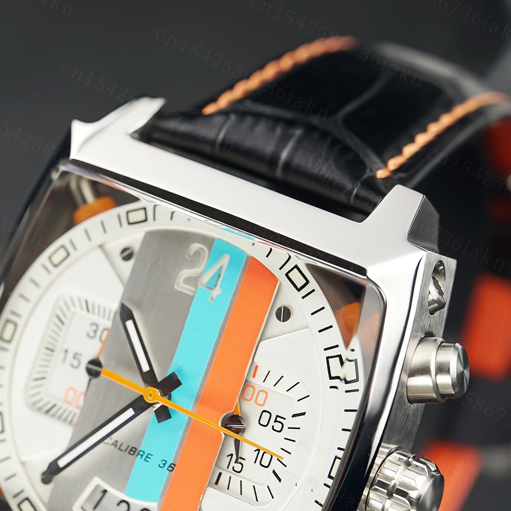 2022Fashion New Men's Color Bar Square Dial Sapphire Mirror Stainless Steel Leather Strap Sports Leisure Waterproof Quartz Watch