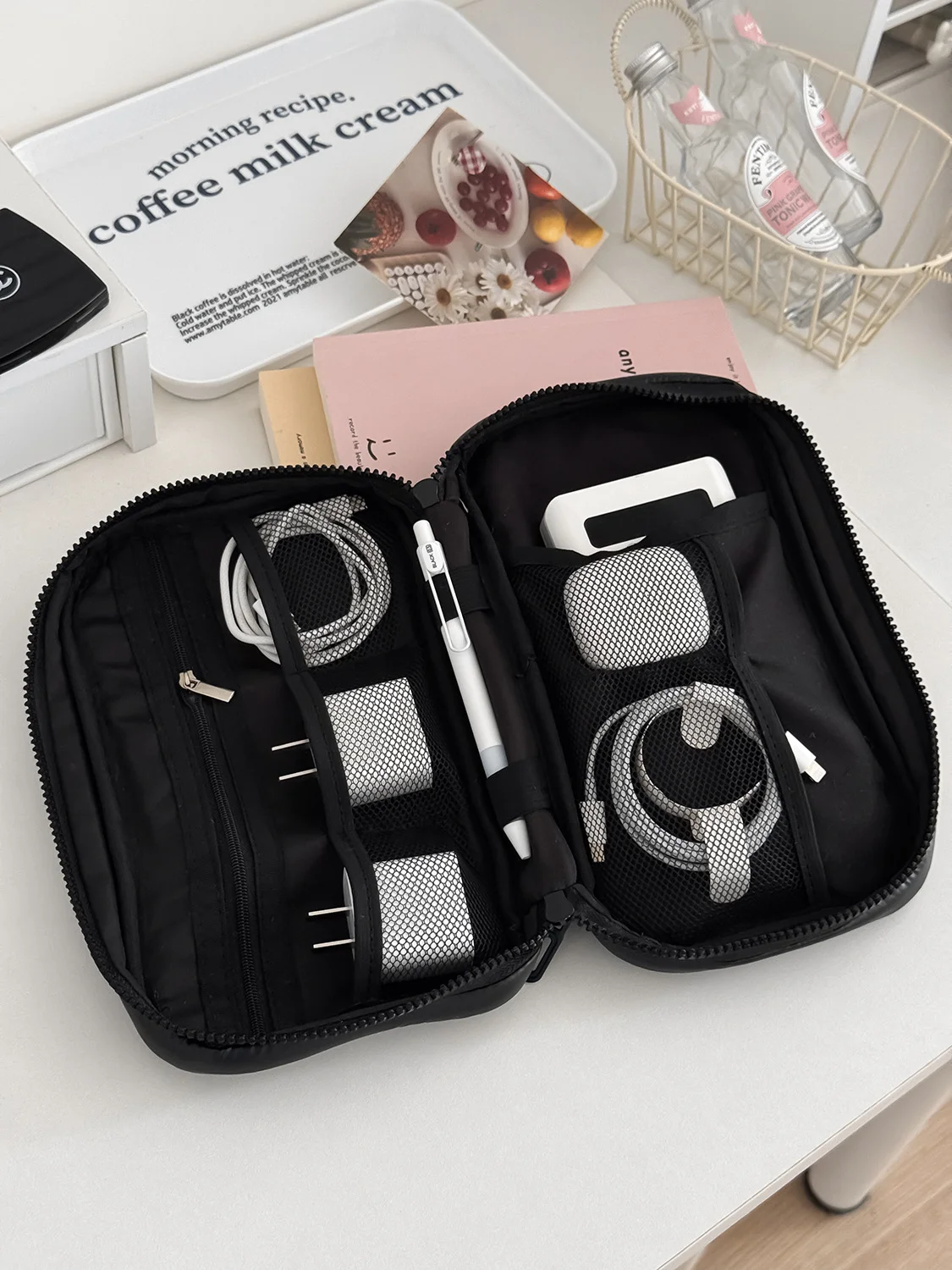 대용량 여행용 데이터 케이블 수납 가방, 학생용 만능 문구 필통, 게으른 사람들을 위한 세로형 수납 가방