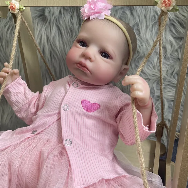 MRB 50CM LouLou Awake Princess Girl Reborn Baby Doll Open Blue Eyes 3D Skin Visible Veins Collectible Doll Toy Christmas Gift 5