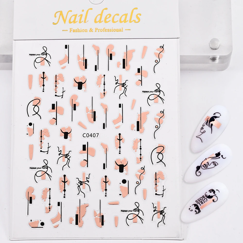 

1pcs Graffiti Strips Nail Sticker Rose Gold Abstract Line Flower 3D Slider for Manicure Polish Tattoo Decal Nail Art Decorations