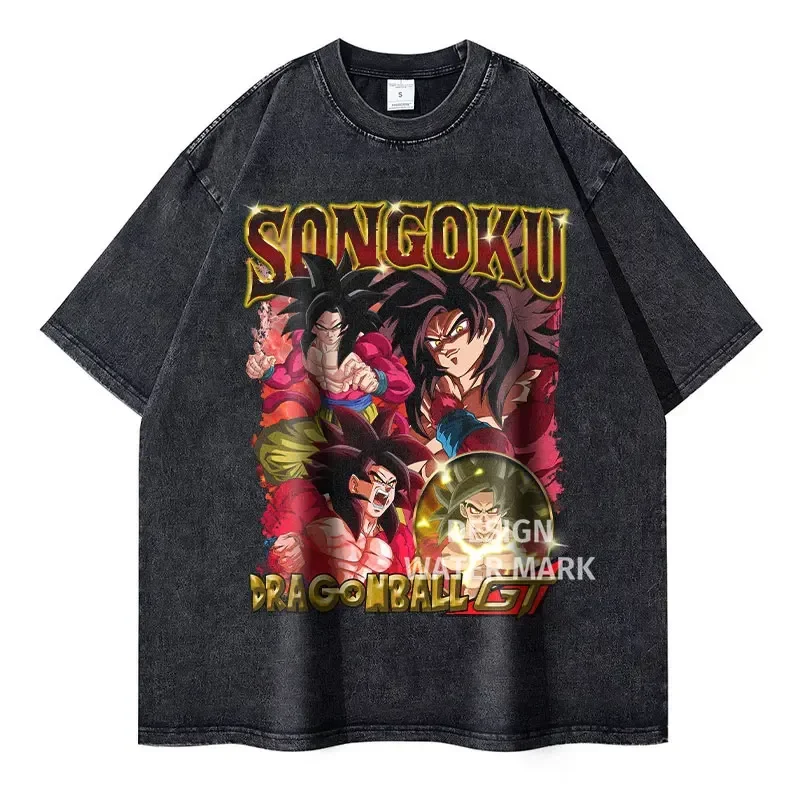 Vintage Washed Anime Dragon T-Shirt Retro Manga Design