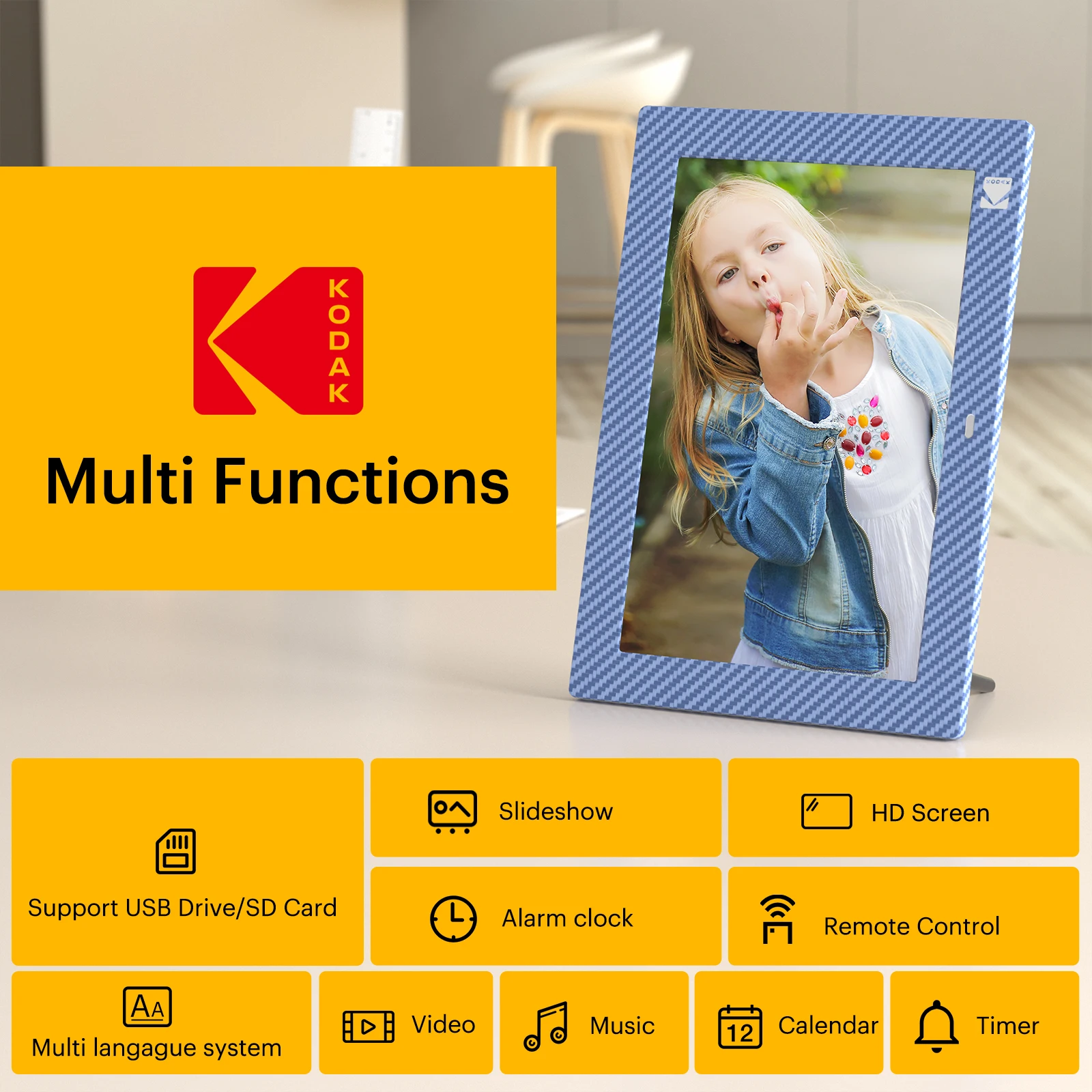 Kodak 10.1 Inch Electronic Picture Frame with Remote Control 1280*800 HD Display Music Video Player Calendar Clock Room Decor acrylic digital photo frame