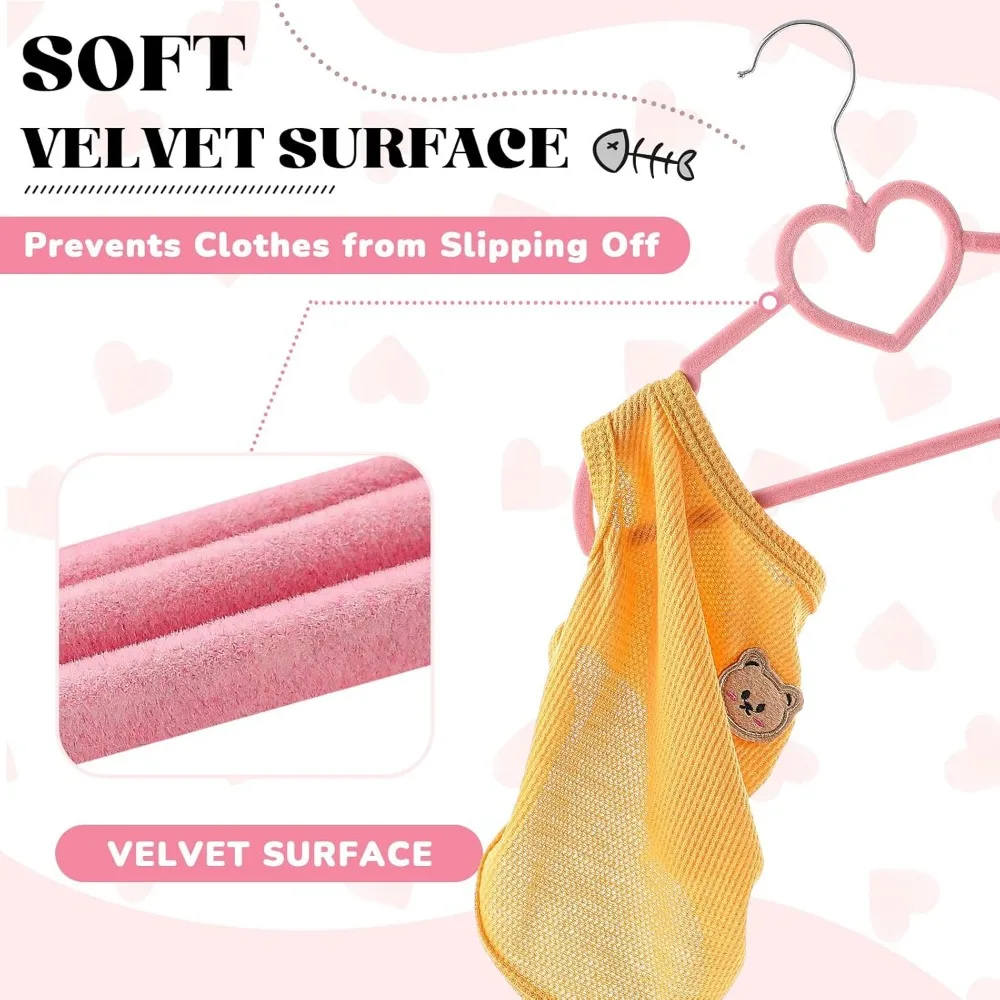 24 Pcs Dog Clothes Hangers 13'' Non-Slip & 360° Swivel Pink Velvet Pet Hangers for Dogs and Cats Rustproof Metal Hooks, Space-Sa