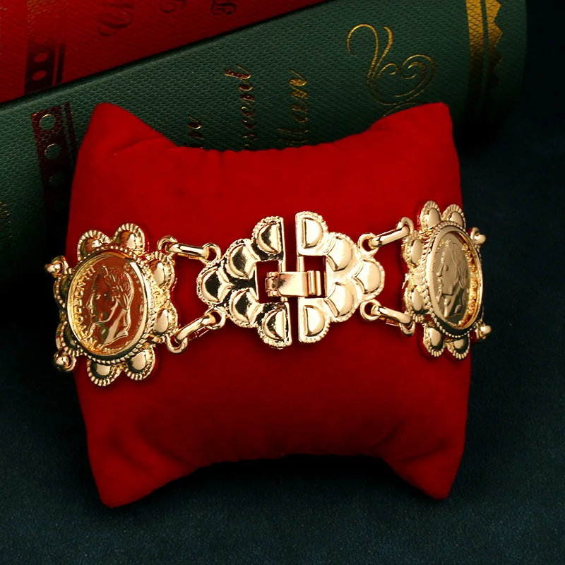 French Coin Gold Plated Napoleon Figure Commemorative Bangle Bracelet for Women bangle bracelet