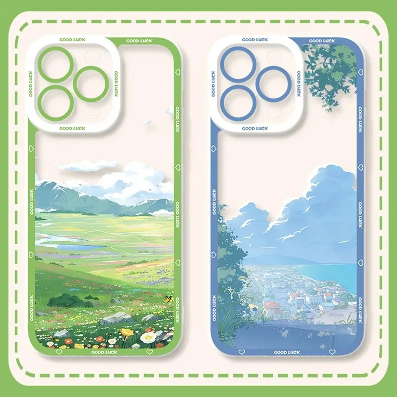 Japanese Anime Scenery Shockproof Transparent Phone Case