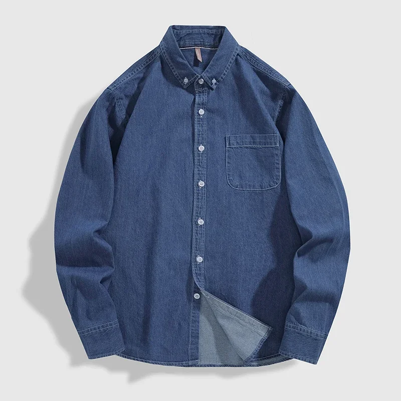 Cotton Comfortable Denim Shirt Men Autumn New Fashion Slim Long-sleeved Male Shirt Streetwear Classic Black Light Blue