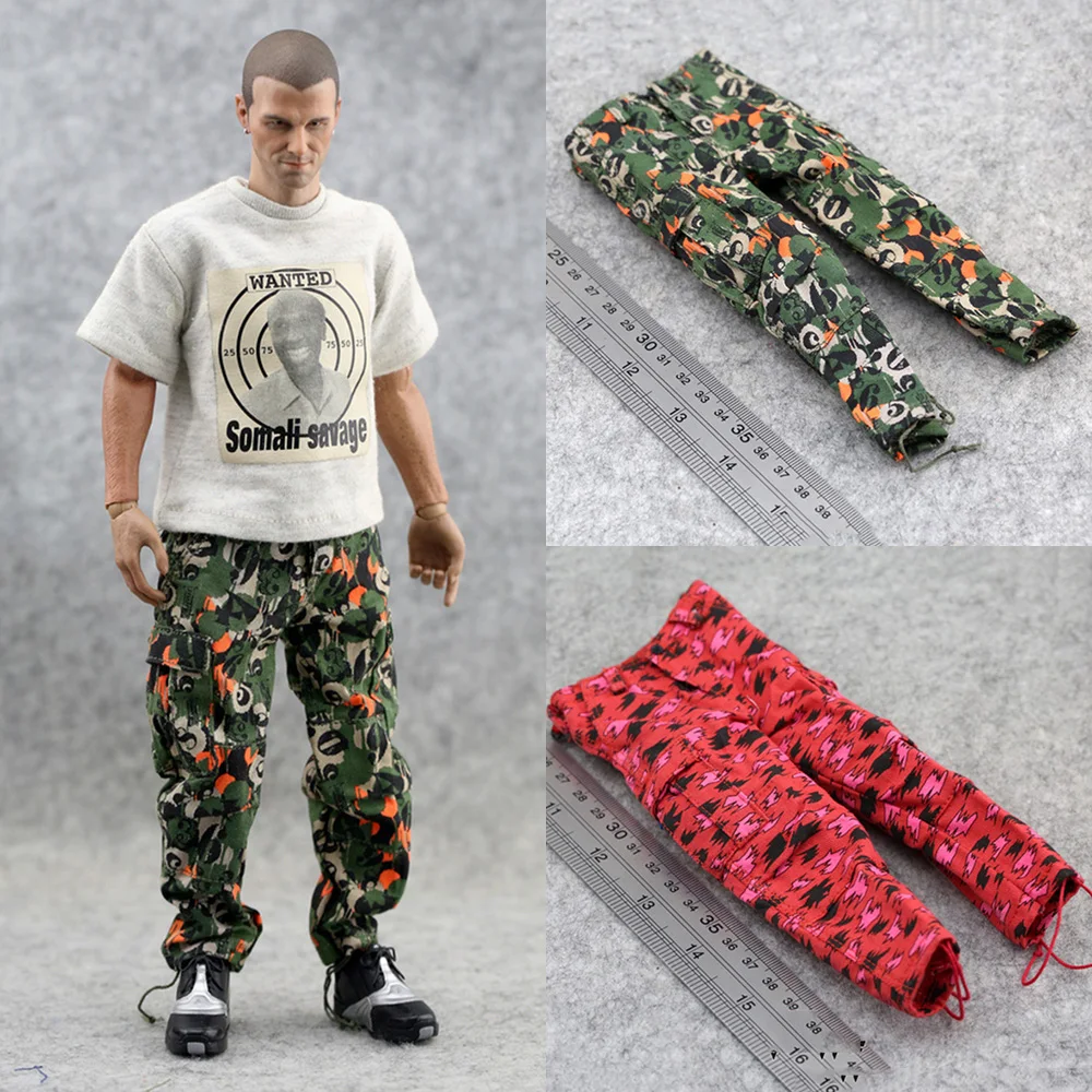 

1/6 Scale Trendy Men's Clothes Camouflage Trousers Red Loose Pants Model for 12 inches Action Figure Doll