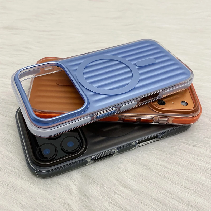 Trendy 3D Stripes Magnetic Phone Case with Frosted Soft Edge and Matte Back Cover
