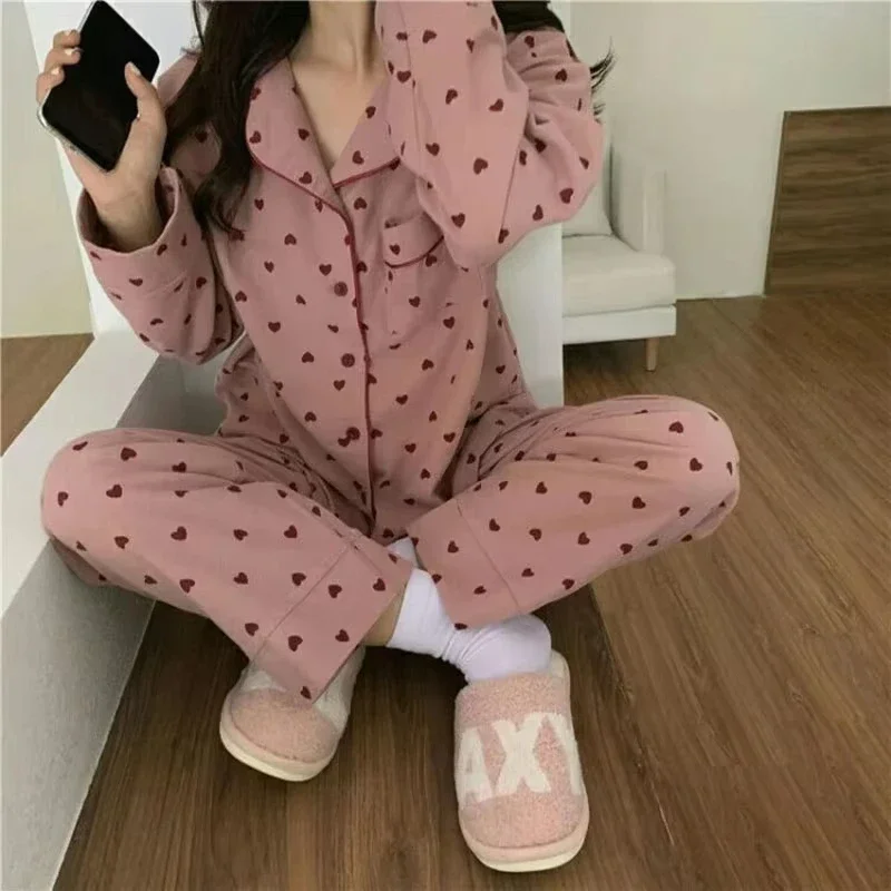 Large Size Sexy Nightwear Women Sleepwear Autumn and Winter Cardigan Home Wear Peach Heart Long Sleeves School Silk Pajamas 4