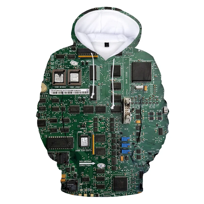thumbnail image 1 of Sudadera con capucha con gráfico de chip electrónico para hombre, sudadera con estampado 3D de placa de circuito de CPU, sudadera divertida, sudaderas con capucha, ropa de calle, 1 of 5