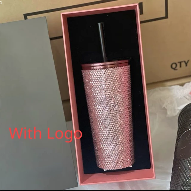 2023 Rhinestone Luxury Water Bottle Stainless Steel Black Pink Tumbler with Lid and Straw Thermos for Water Drinkware Coffee Cup