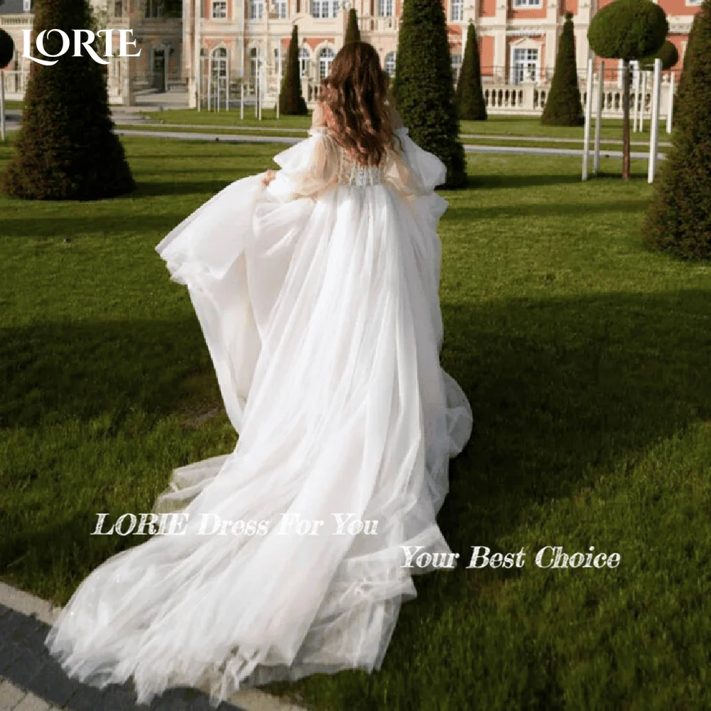 LORIE Puff Sleeve Wedding Dresses with Split Appliques Lace off Shoulder Tulle vestidos de novia Sweetheart Boho Bride Gown 2024 2