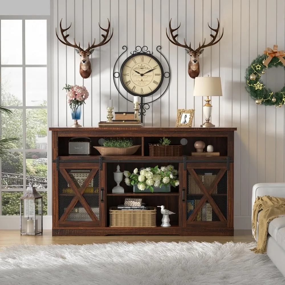 Farmhouse TV Stand for 65 inch TV Farmhouse Entertainment Center with Sliding Barn Doors Console Storage Cabinet for Living Room 3