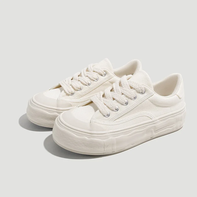 

TOPHQWS 2023 Women Casual Canvas Shoes Fashion Female Sneakers Lace Up Simple Designer Platform Shoes Comfortable Chic Flats