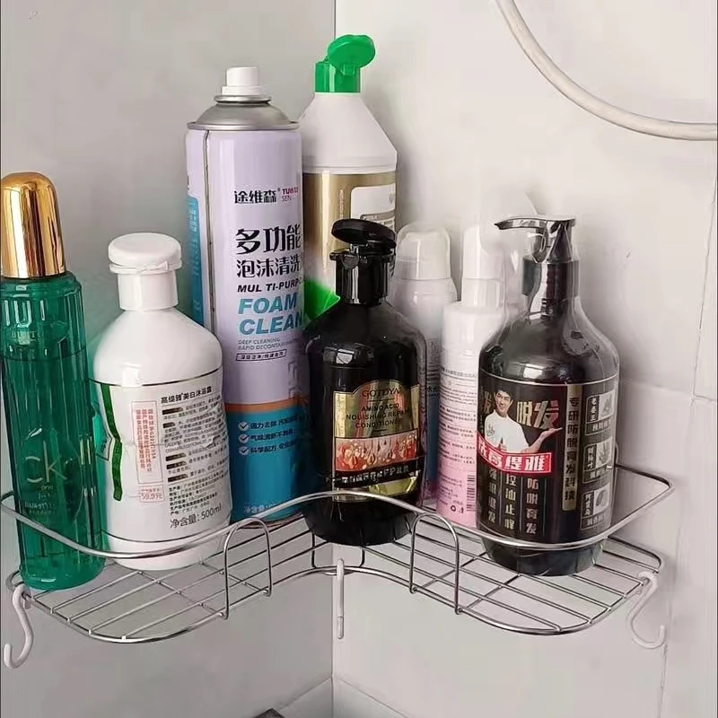 Stainless steel rack free punching bathroom kitchen bathroom toilet tripod storage rack drain bath towel hanging basket XINCHEN
