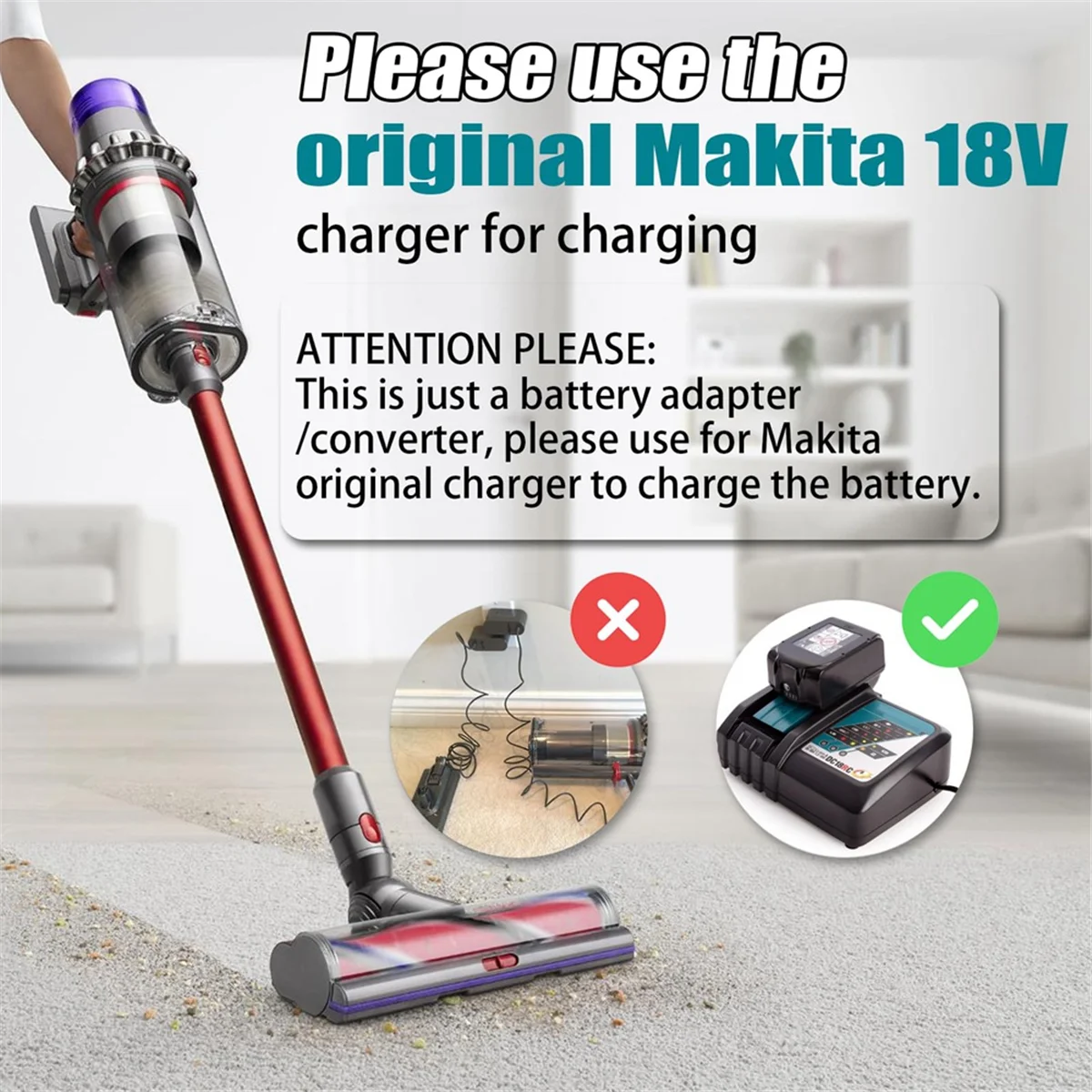 MT18V11 Adapter for Makita 18V Lithium Battery to for Dyson V11 Vacuum Cleaner, Makita 18V Battery to V11 Replace Vogue