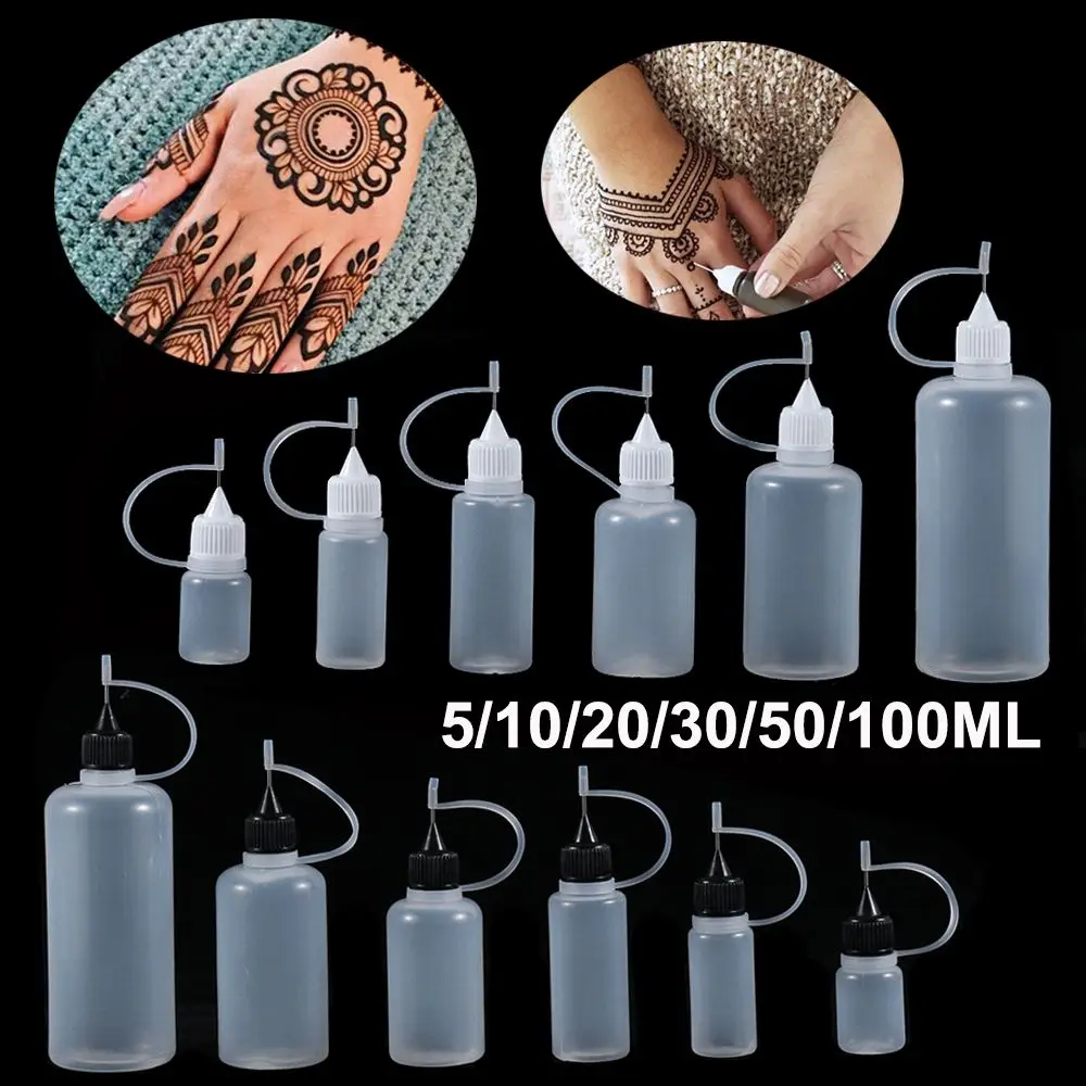 Plastic Glue Applicator Bottle 5pcs 5/10/20/30/50/100ML Refillable Dropper Bottles Needle Tip Caps Glue Craft Tool
