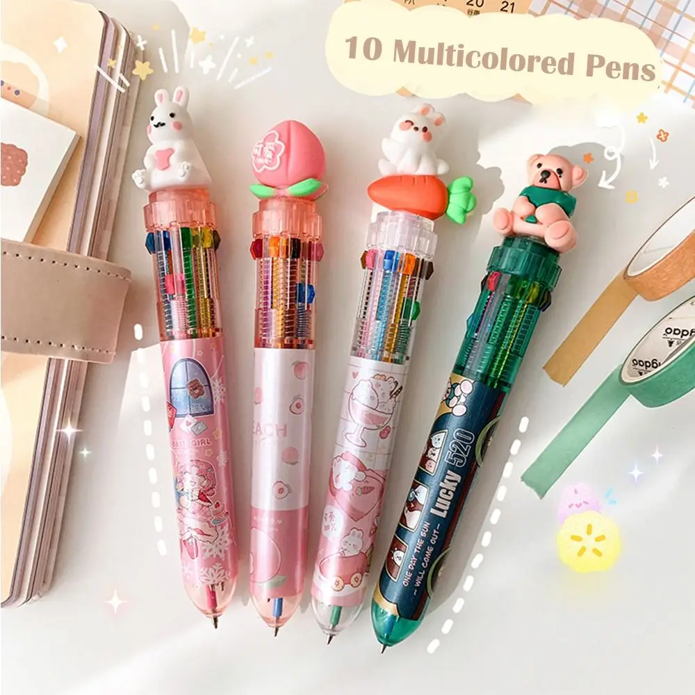 Cute Cartoon Animal Ballpoint Pens 10 Multicolored Pens Colorful