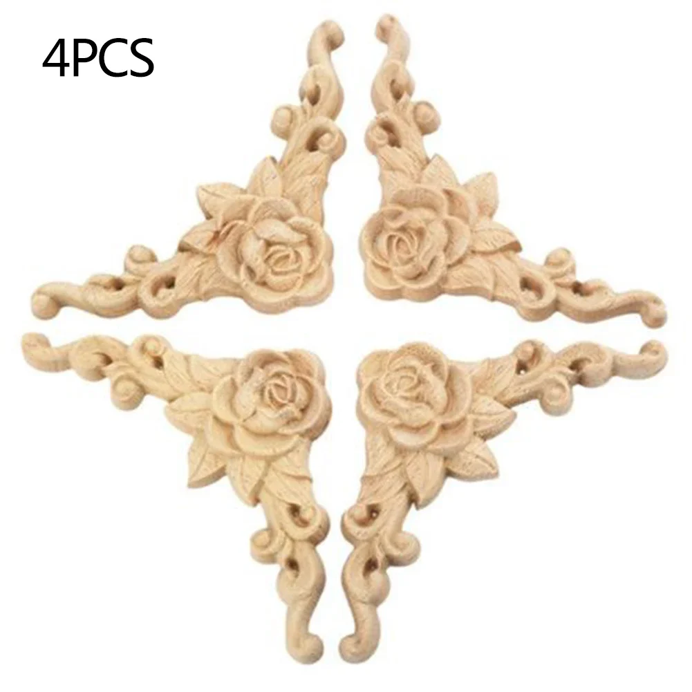 Carved Corner Decal Frame Wooden Arts Home D&eacute;cor Crafts Unpainted European Style Floral Wood Rose Applique High quality