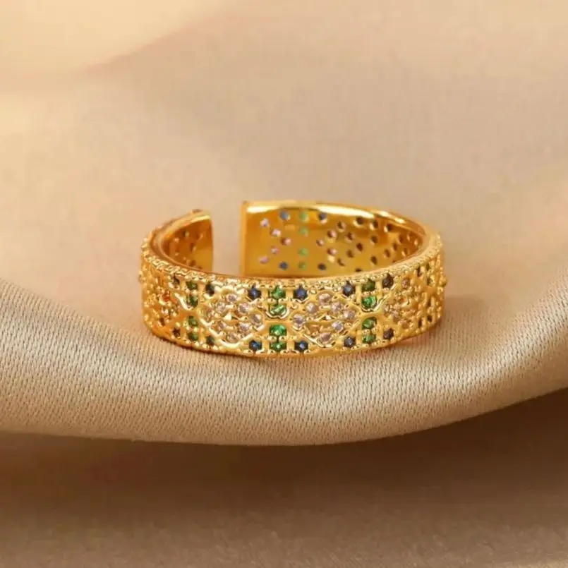 Luxury Rhinestone Stainless Steel Wedding Opening Ring For Women