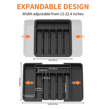 Vassoio portaposate espandibile Cassetto portaposate, PP per uso alimentare, regolabile da 33 x 38 x 5 cm a 57 x 38 x 5 cm, da 6 a 8 scomparti, facile da C 1