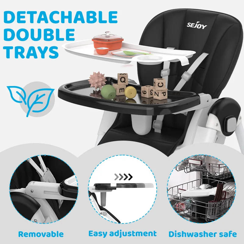 8-Position Adjustable Baby High Chair with 4-Recline Seat,