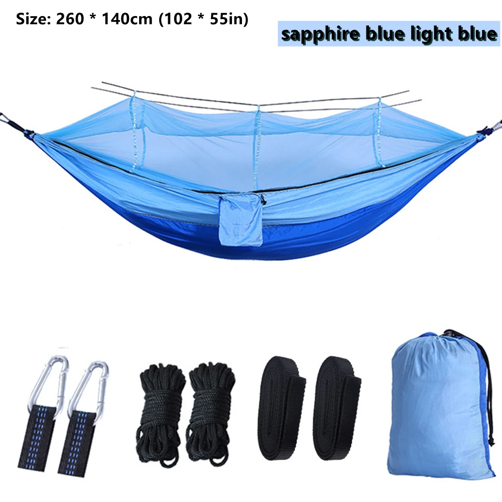 Hamac 260*140 De Camping Ultra-léger Hamac En Filet Anti Moustiques Capacite De Charge De 300 Kg Nylon De Parachute Respirant A Sechage Rapide 96882475