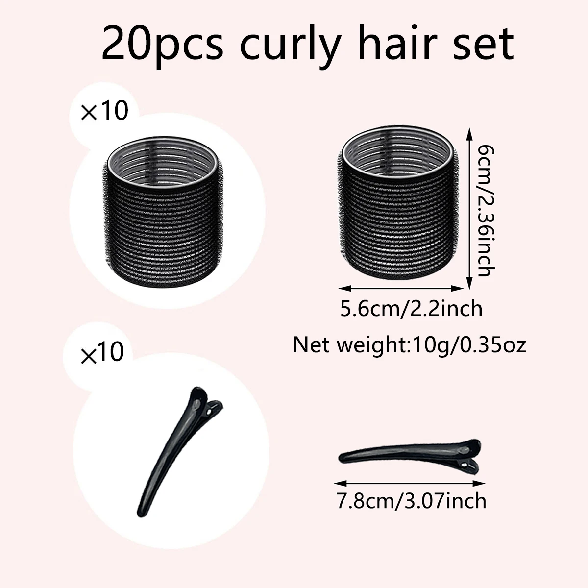 20종 여성용 헤어 컬링 키트, 10종 대형 셀프 홀딩 컬링 아이언 + 10종 헤어 클립, 긴 머리, 중간 길이, 짧은 머리, 두꺼운 머리, 얇은 머리에 적합