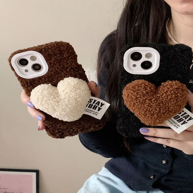 

Simple Fashion Plush Love Phone Case For iPhone 14 15 13 12 11 Por Max 7 8 Plus XS XR Cute Anti-fall Protective Case