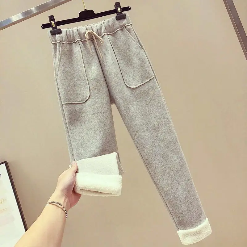 2023 Autumn and Winter Fashion High Waisted Straight Tube Korean Version Loose Casual Thickened Women's Woolen Wide Leg Capris