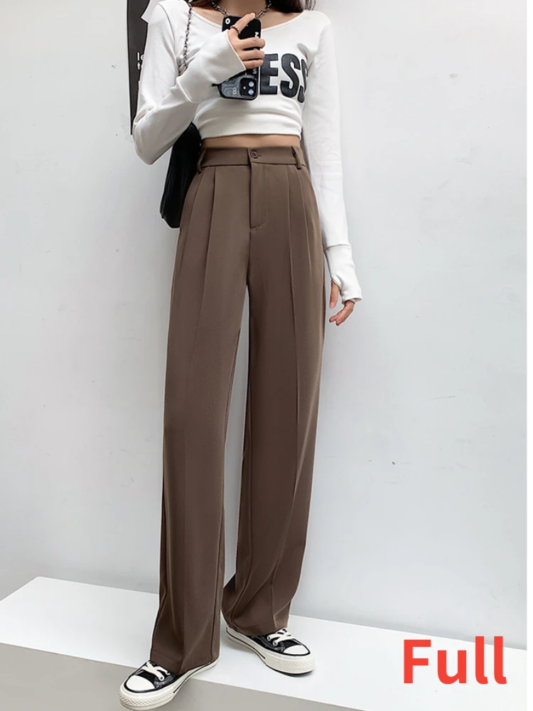 capri trousers Spring Women's Trouser Suit Loose Casual Korean Solid Color Trousers Office Full-lenth High Waist Wide Leg Pants for Women ladies cropped trousers Pants & Capris