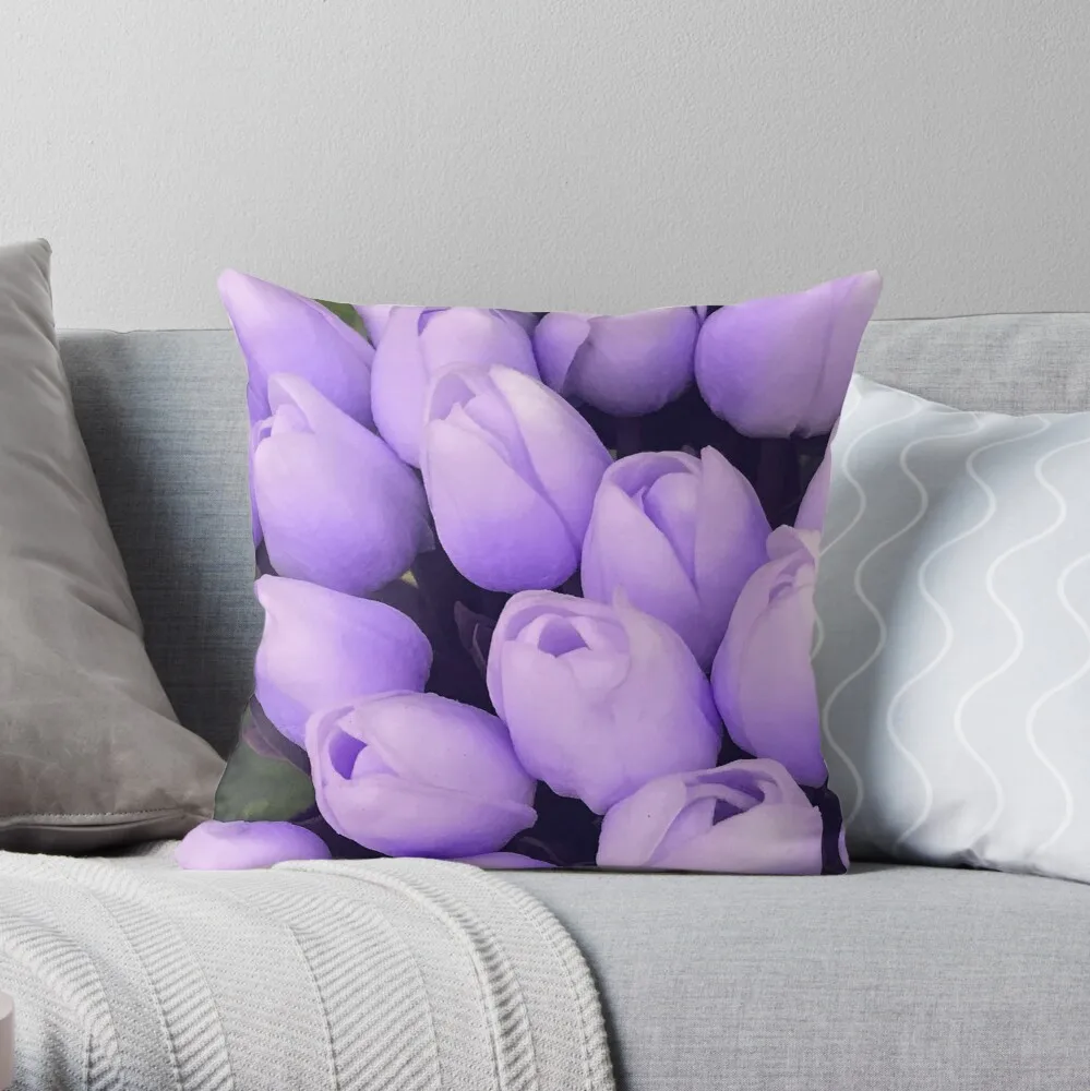 

Lilac-Colored Tulip Buds Luxurious Bouquet Throw Pillow Print Zipper Decorative case Core Not Included