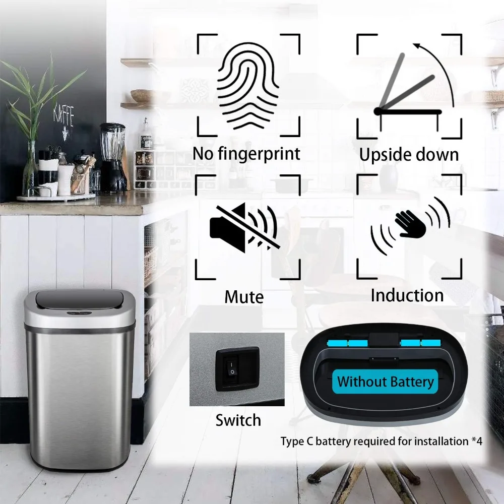 13-Gallon Stainless Steel Automatic Trash Can 2