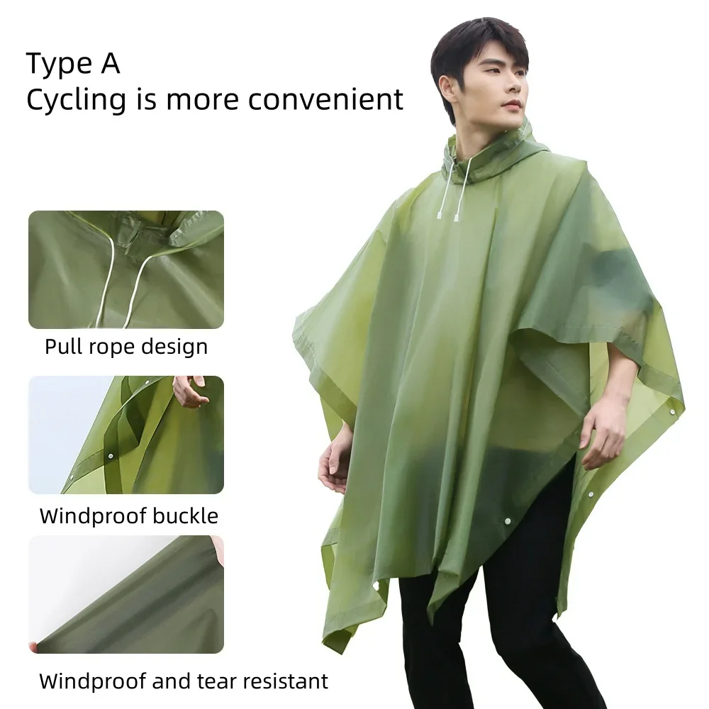 Reusable Rain Ponchos with Drawstring Hood for Adults Waterproof Thicken Rain Coat Outdoor Hiking Raincoat Travel Bicycle Poncho 2