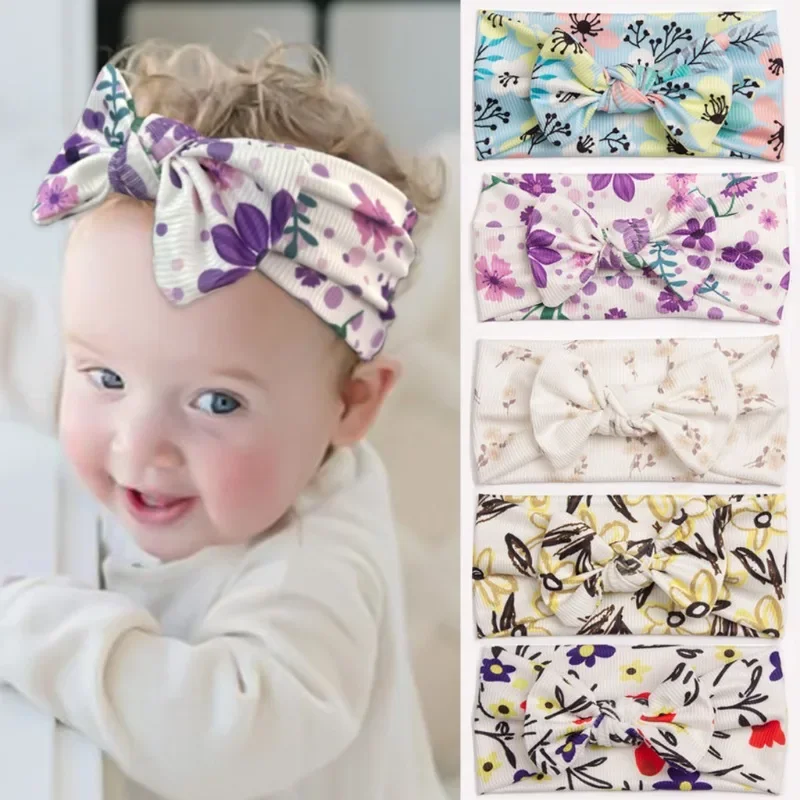 

New baby print bow hair band in autumn and winter girls soft and comfortable hair accessories baby headscarf.