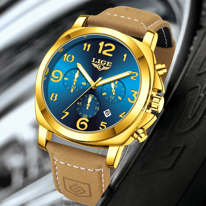 LIGE Top Brand Luxury Mens Watches Fashion Business Big Dial Watch Men Military Waterproof Luminous Chronograph Clock Male Gift