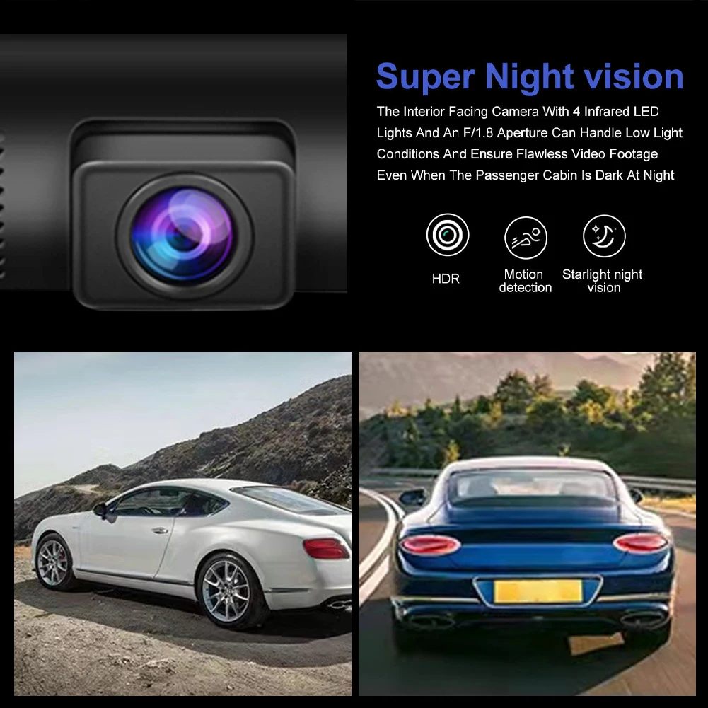 Car Dash Camera 4Inches Touch Screen Car Video Recorder 3 Channel Front Inside Rear Camera Night Vision Loop Recording Car DVR