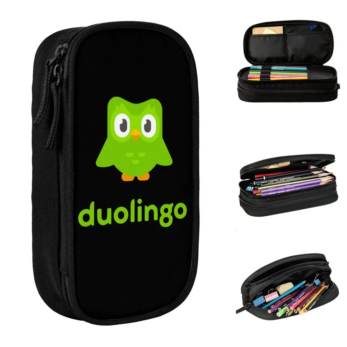 

Duolingo Pencil Case Cartoon Owl Pen Box Bag Student Big Capacity Students School Cosmetic Pencilcases