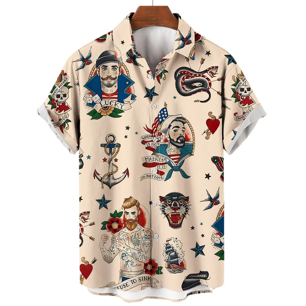 Mens Designer Clothes Sailor Moon Streetwear Beach Mermaid Tunic Short Sleeve Summer Oversized Hawaiian High Quality Shirt