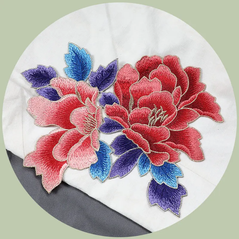 Pfingstrosen-Blumen stickerei Aufnähen Patches für Kleider loch reparatur Wasser lösliche Technologie, haut freundlich, weich kleber frei, große Größe