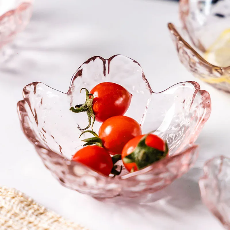 Cherry Blossom Sauce Dishes Small Glass Dish Sauce Bowl Nodic Gold Inlay Ice Cream Small Dinner Plates Kitchen Supplies 3pcs dining dish