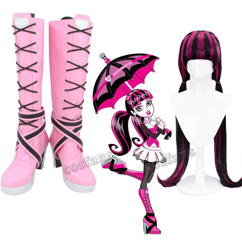 Monster High Draculaura Cosplay Scarpe Draculaura Scarpe Rosa Stivali Draculaura Ula Parrucca Anime Monster High Cosplay Draculaura Parrucche