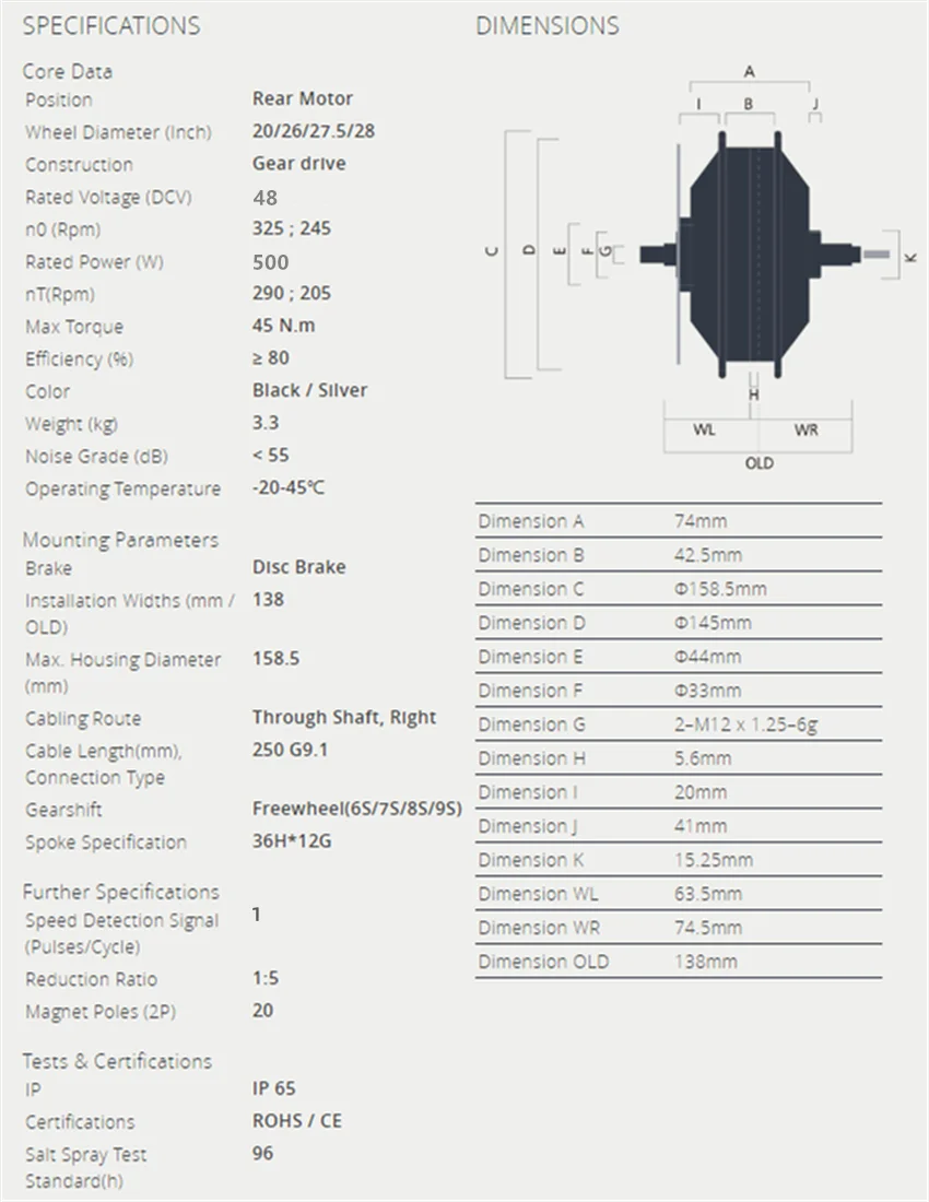 48v 500w Bafang Rear Gear Hub Motor High Speed E-bike Motor