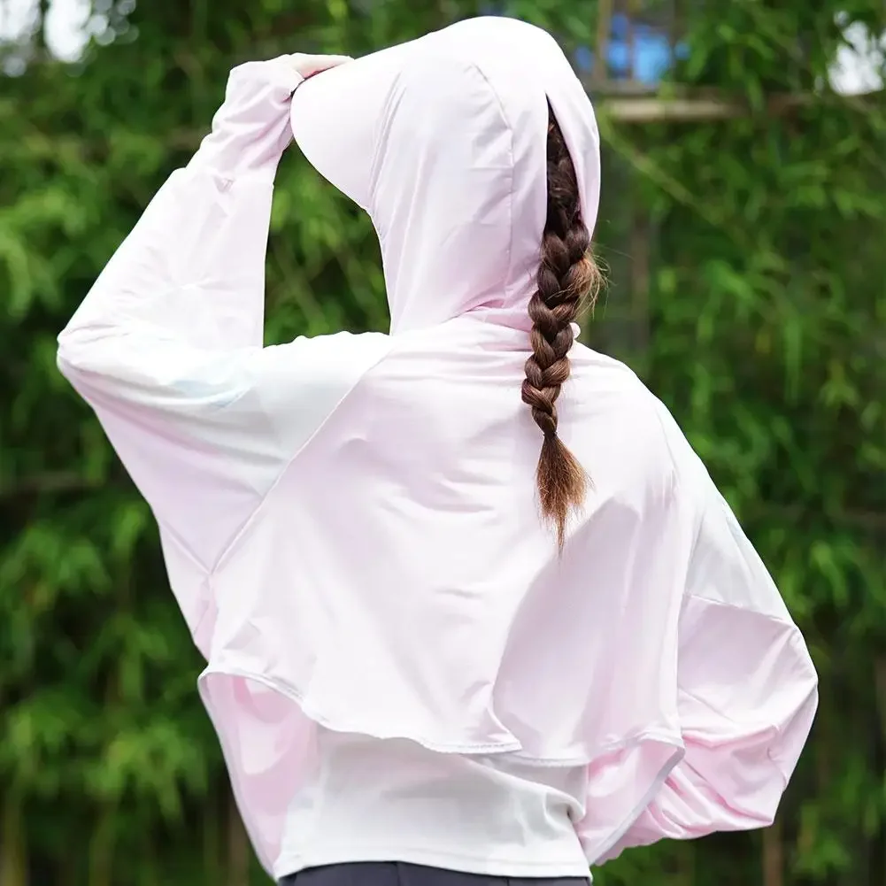 Sun-Protective Clothing Jacket Women Contrast Color Sun Hat Hooded Coat for Summer Lady Long Sleeve Clothing Breathable Veil