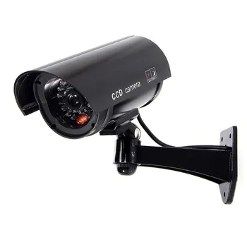 Telecamera di Sicurezza Finta, Sistema di Sorveglianza CCTV Realistico con Luci Rosse Lampeggianti e Adesivo di Avvertimento per Interni ed Esterni