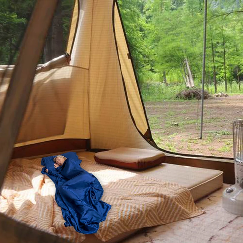 Sleeping bag liner Camping Portable Sleeping Bag Liner Silk Soft Sleep Bag Liner with Pillow Pocket Lightweight Travel Sheet for Hotel