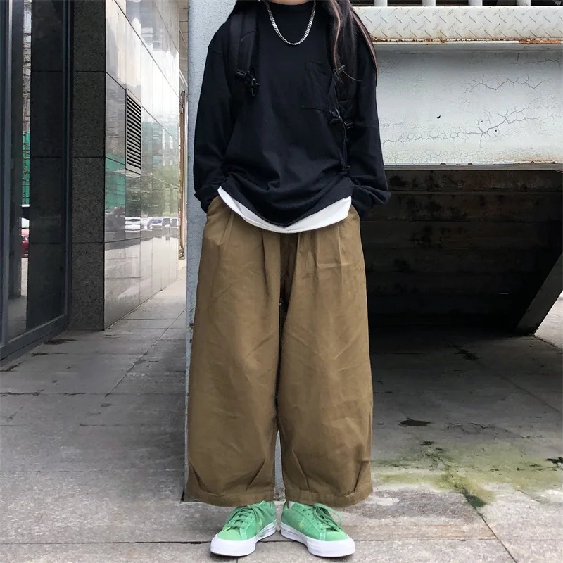 Insstudios Trendy Retro Loose Straight Leg Wide Leg Pants Casual Workwear Long Trousers for Men And Women High Waist Commuter...